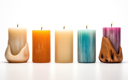 Handcrafted Candles Artistic Illumination Collection on a White or Clear Surface PNG Transparent Backgroundの素材