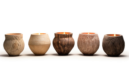 Artisanal Clay Candle Holders Set on a White or Clear Surface PNG Transparent Backgroundの素材