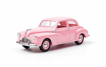 Nostalgic Pink Toy Car Revival on a White or Clear Surface PNG Transparent Backgroundの素材