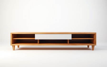 Alluring Minimalist and Modern TV Table on White or PNG Transparent Background.の素材