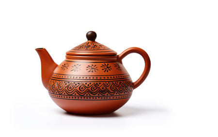 Gorgeous Ancient Colorful Clay Teapot Isolated on White Backgroundの素材