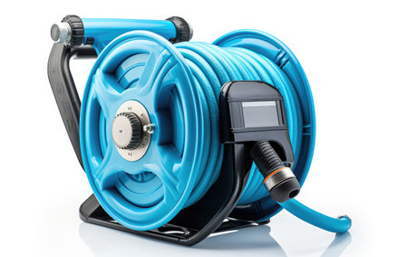 A Reliable Garden Hose Reel for Organization Isolated on White Backgroundの素材