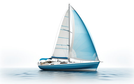 A Sailing Yacht with Vibrant Side View Isolated on White Backgroundの素材