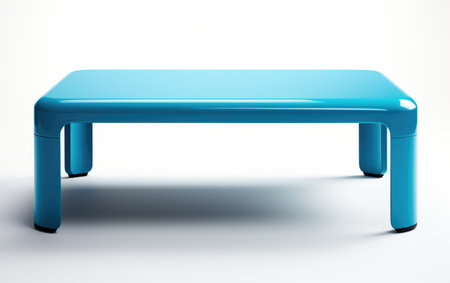 Vibrant Blue Plastic Coffee Table Enhancing Home Decor Isolated on White Backgroundの素材