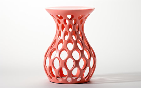 Stylish Living with a Coral Plastic Side Table Isolated on White Backgroundの素材