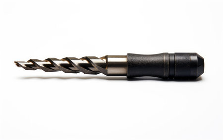 Cutting Edge Craftsmanship Solo Snapshot of a Stylish Drill Bit Isolated on White Backgroundの素材