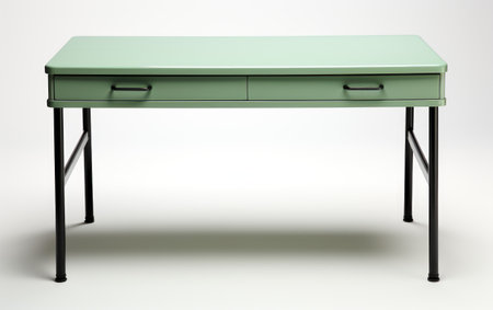 One Image Showcasing the Elegant Mint Green Plastic Desk Isolated on White Backgroundの素材