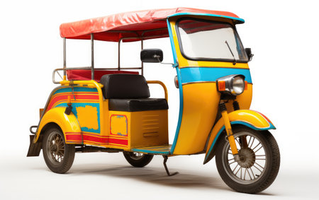 A Vibrant Snapshot of an Electric Rickshaw in Action Isolated on White Backgroundの素材