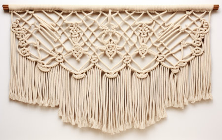 Discover the Intricate Beauty of a Boho Macrame Wall Hanging Isolated on White Backgroundの素材