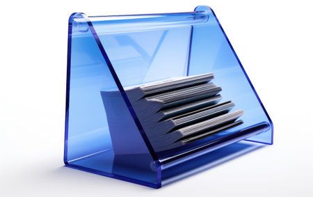 Exploring Elegance Indigo Acrylic Magazine Rack Unveiled Isolated on White Backgroundの素材