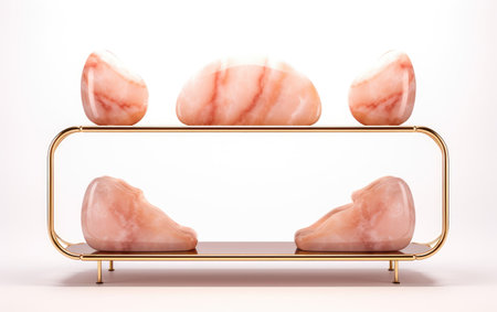 One Image of a Chic Peach Marble Display Rack with Gold Isolated on White Backgroundの素材