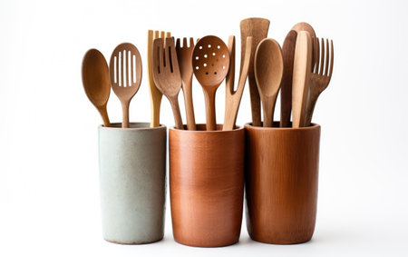 One Image Featuring Clay Utensil Holders in Various Shapes Isolated on White Backgroundの素材