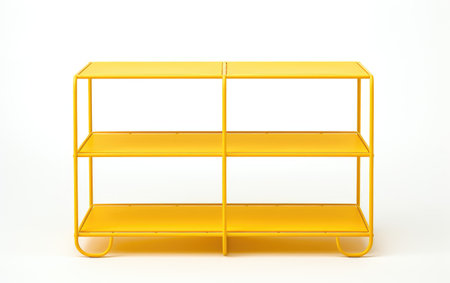 A Glimpse of Yellow Wire Rack's Open Design Isolated on White Backgroundの素材