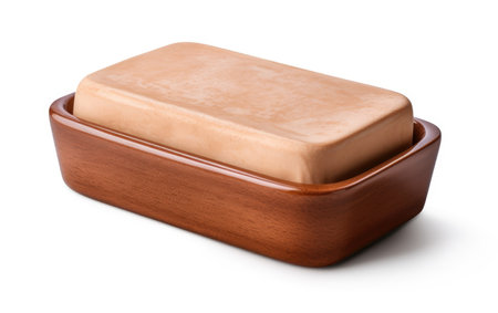 Artisanal Elegance Clay Butter Dish with Lid in Detail Isolated on White Backgroundの素材