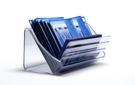 Discover the Modern Charm of an Indigo Acrylic Magazine Rack Isolated on White Backgroundの素材