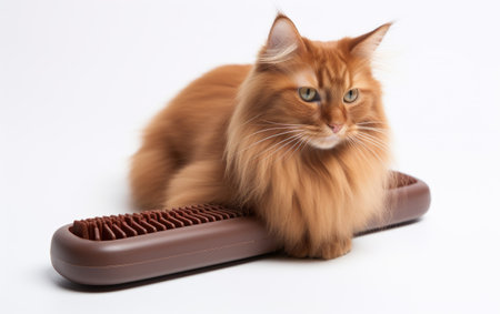 A Cat Pet Animal Sitting Majestically on a Brown Cleaning Appliancesの素材