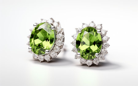 Isolated Diamond and Peridot Earring Pair Isolated on White Backgroundの素材