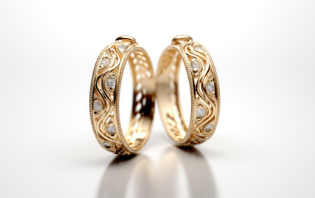 Exquisite Gold with Dazzling Diamonds Hoops Isolated on White Backgroundの素材