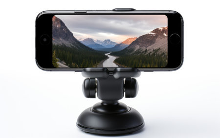 Secure Magnetic Smartphone Car Mount Isolated on White Backgroundの素材