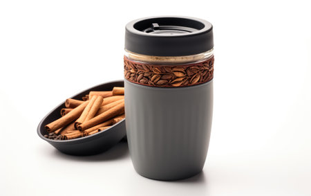 Sip and Relax Travel Mug Featuring a Built In Tea Compartment Isolated on White Backgroundの素材