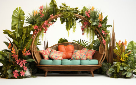 Stylish and Relaxing Lounge Area Inspired by the Beauty of Nature Isolated on White Backgroundの素材