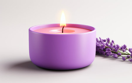 Stylish and Calming Lavender Candle on a Clean Canvas Isolated on White Backgroundの素材