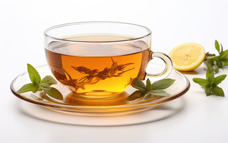 Herbal Infusion Tea with a Hint of Refreshing Sophistication Isolated on White Backgroundの素材
