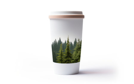 On the Go Elegance Ceramic Travel Mug with Silicone Lid Isolated on White Backgroundの素材