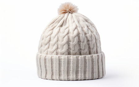 Winter Chic Image of Cable Knit Beanie Hat Isolated White Isolated on White Backgroundの素材