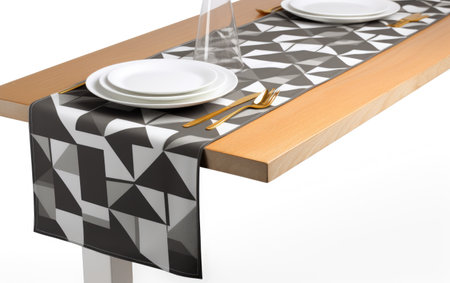 Dining Delight Image of Chic and Modern Geometric Table Runner Isolated on White Backgroundの素材