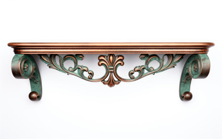 Exploring the Allure of a Decorative Metal Wall Shelf, Adorned with Exquisite Scrollwork Isolated on White Background Isolated on White Backgroundの素材