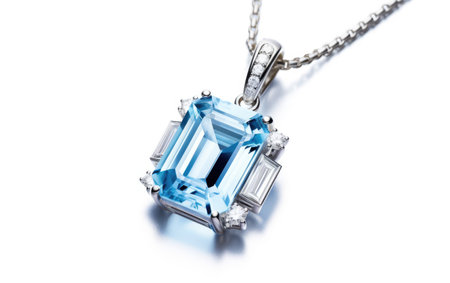 Diamond and Aquamarine Pendant Showcased Isolated on White Backgroundの素材