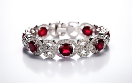 Diamond and Garnet Bracelet Isolated on White Backgroundの素材