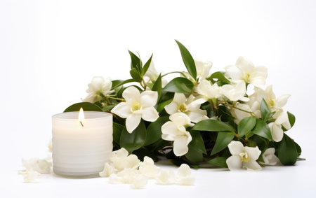 A Flourishing Jasmine Plant with Fragrant Jasmine Blossoms Isolated on White Backgroundの素材