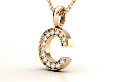 Gold and Diamond Horseshoe Necklace Isolated on White Backgroundの素材