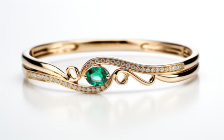 Gold and Diamond Cuff Bracelet Alone in Brilliance Isolated on White Backgroundの素材