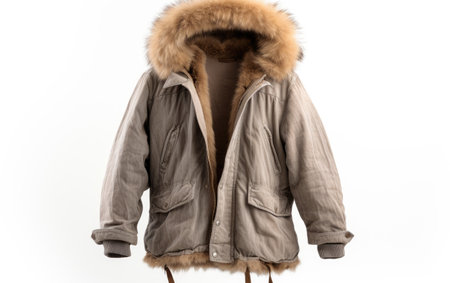 A Stylish Fur-Lined Parka Isolated on White Backgroundの素材