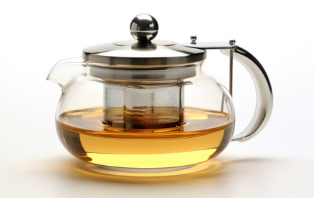 A Glass Teapot with a Contemporary Geometric Design Isolated on White Backgroundの素材
