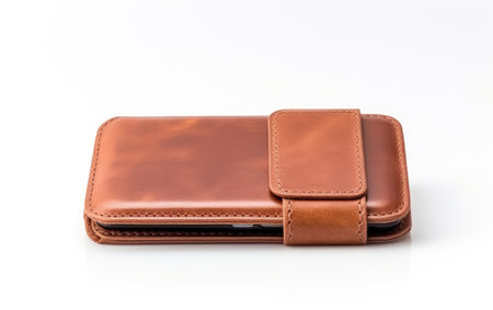 Leather Wallet Case Alone Isolated on White Backgroundの素材