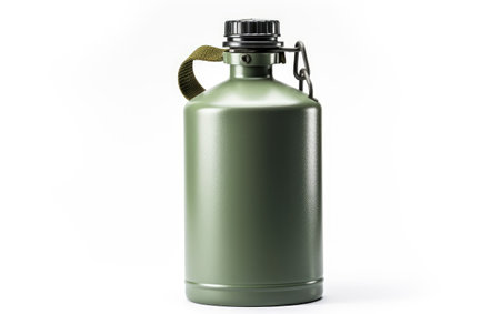 A Lightweight Aluminum Water Canteen for Hydration on the Go Isolated on White Backgroundの素材