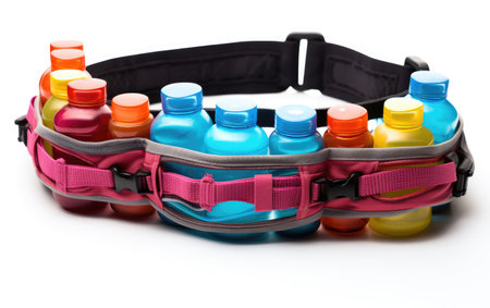 A Hydration Belt with Multiple Water Bottles for Active Enthusiasts Isolated on White Backgroundの素材