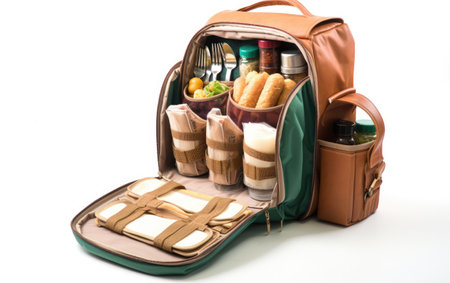 A Practical and Multi-Compartment Picnic Basket for Organized Dining Isolated on White Backgroundの素材