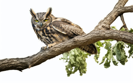 Great Horned Owl in Natural Scene Isolated on White Backgroundの素材