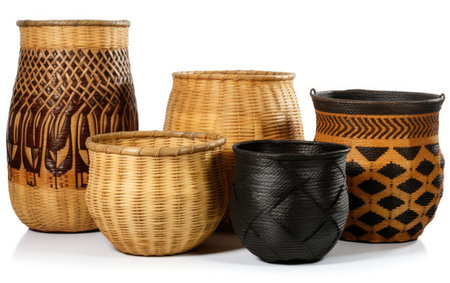 Woven Pattern Storage Basket Ensemble Isolated on White Backgroundの素材