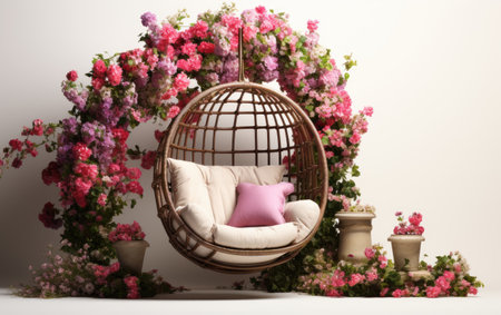 Stylish Garden Swing in the Midst of Blooming Floralsの素材