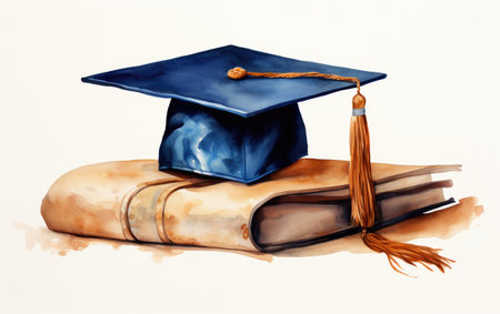 Stylish and Modern Graduation Blue Hat Greeting Card with a Touch of Eleganceの素材