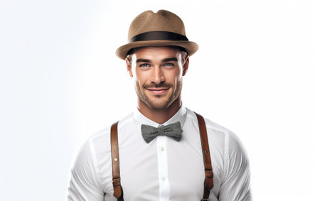 The Allure of Man Look Enhanced by Suspenders and a Bow Tieの素材