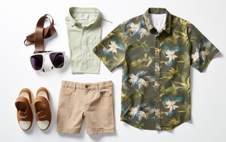 Men Beach Ready Look Spotlighting Stylish Swim Shorts for Effortless Coastal Coolの素材