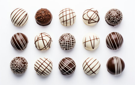 An Array of Handcrafted Chocolate Truffles Arranged in Elegant Formationの素材