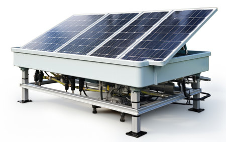 Isolated Solar-Powered Irrigation System with Energy Storage in High-Resolution Isolated on White Backgroundの素材